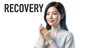 평온한 표정의 환자와 회복 케어 이미지